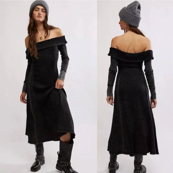 NWT FREE PEOPLE Monty Midi Dress / Washed Black Small Grunge 90s Witchy Monty - Picture 5 of 14
